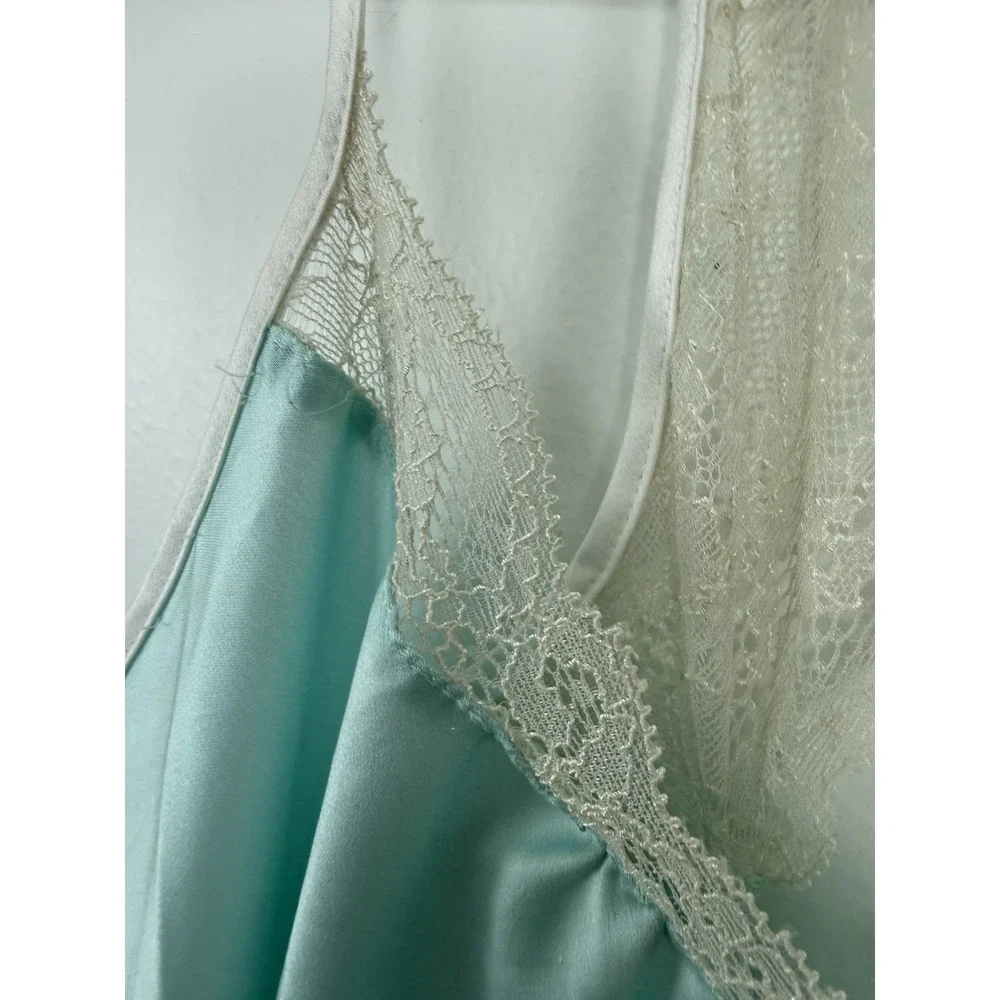 Kate Spade New York Blue Satin Bridal Chemise Nightgown Lace Detail Size Small